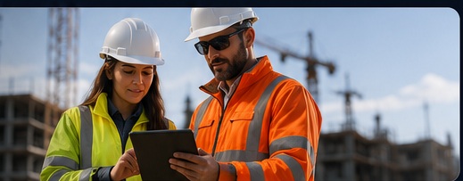 Field team reviewing work on a tablet